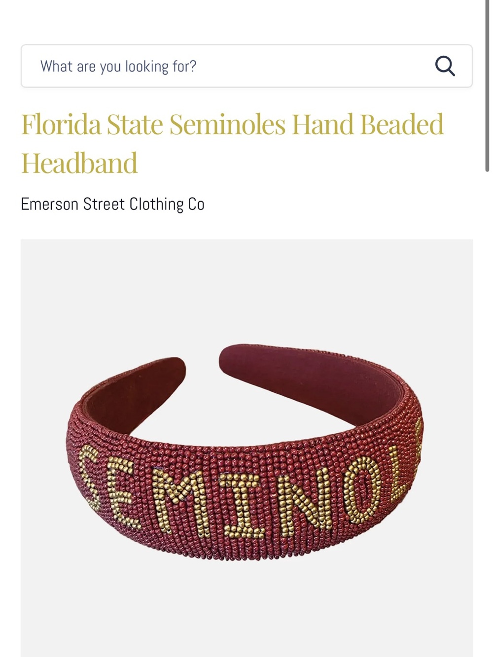 Emerson Street Women’s Garnet and Gold Hand-Beaded 'Seminoles' FSU Headband
